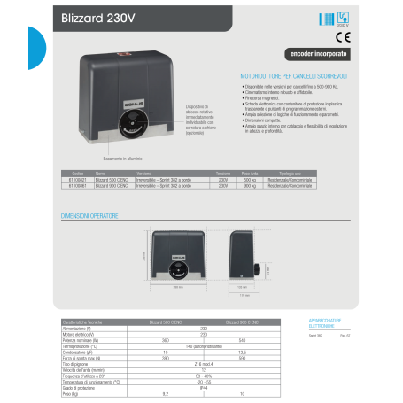 Motor z gonilnikom za drsna vrata BLIZZARD 900 C ENC GENIUS 61100861