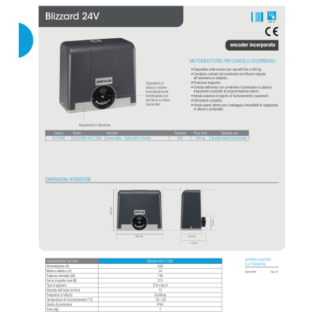 Pārnesumkārbs bīdāmajiem vārtiem BLIZZARD 400 C ENC - 24V GENIUS 6110080
