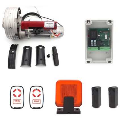 Damper motorization kit with control unit and 2 remote controls, photocells and flashing light