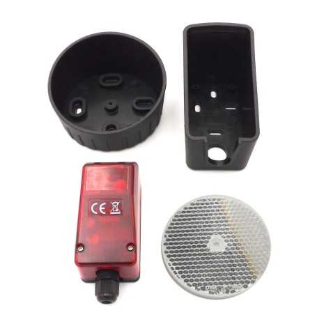 Retroreflective, reflex and reflex photocell complete with reflector and accessories